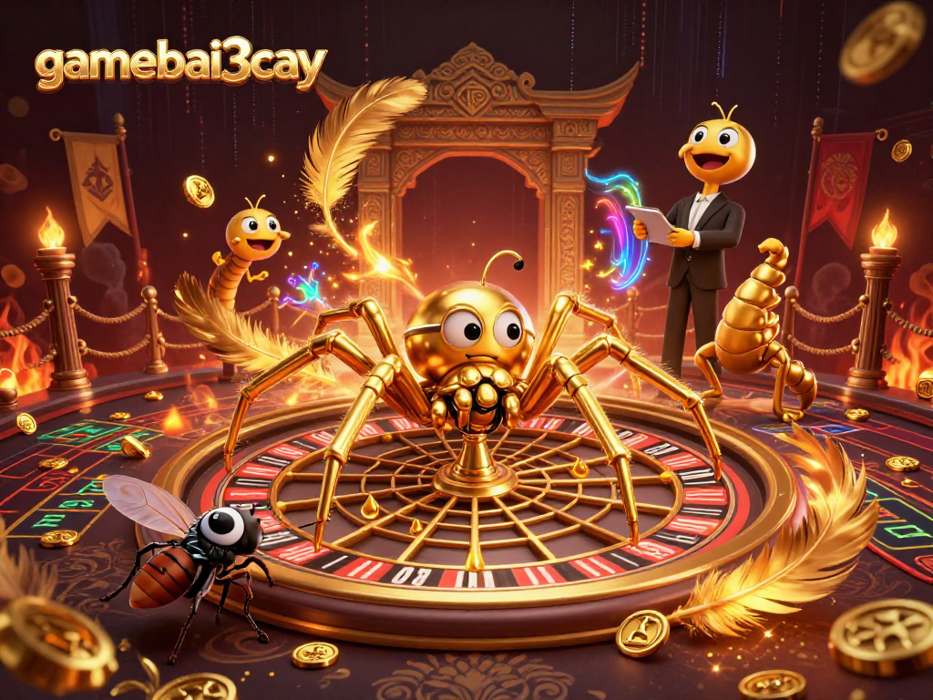 Engage with gamebai3cay in this captivating scene with a spider roulette and animated betting elements.