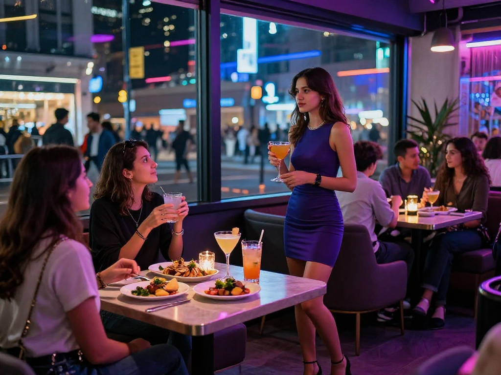 Gái gọi trong không gian sôi động của quán bar, bạn trẻ vui vẻ bên bạn bè.