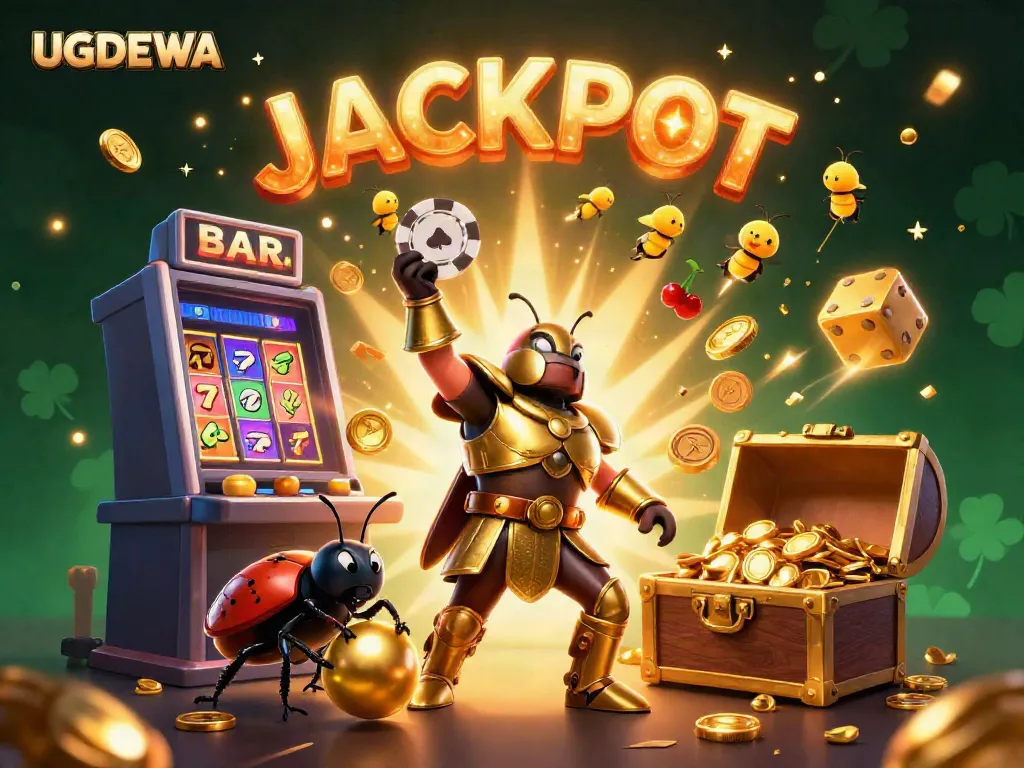 Experience thrilling wins with UGDEWA as 3D characters celebrate a jackpot in an exciting casino scene.