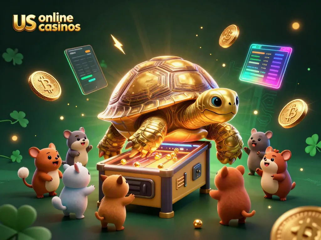 Engage with us online casinos in 2026, surrounded by dynamic characters and crypto elements.