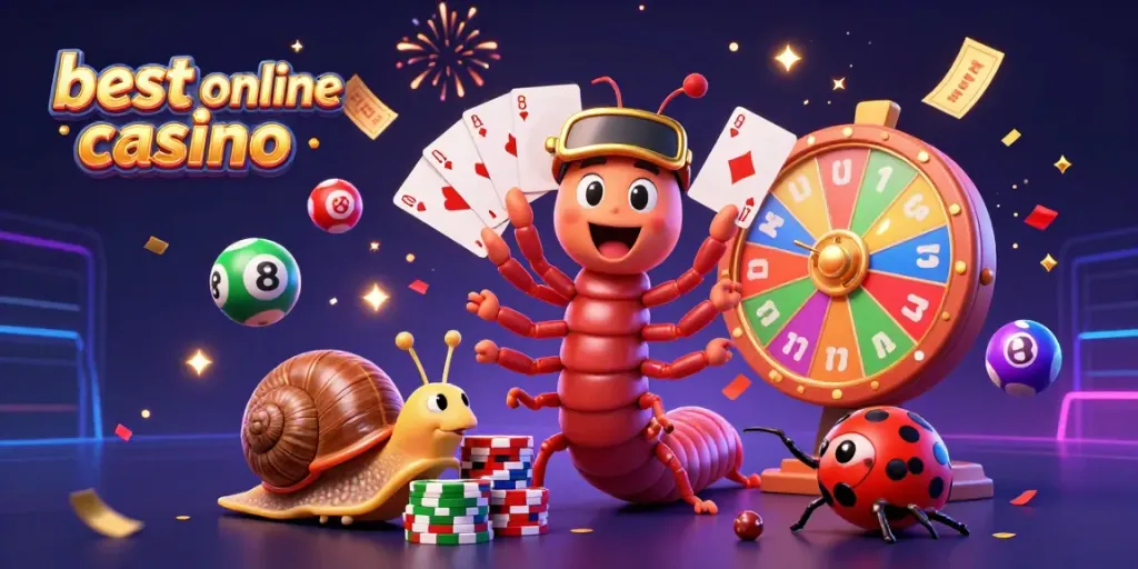Experience the thrill of the best online casino with a vibrant 3D illustration of animated casino characters and dynamic elements.