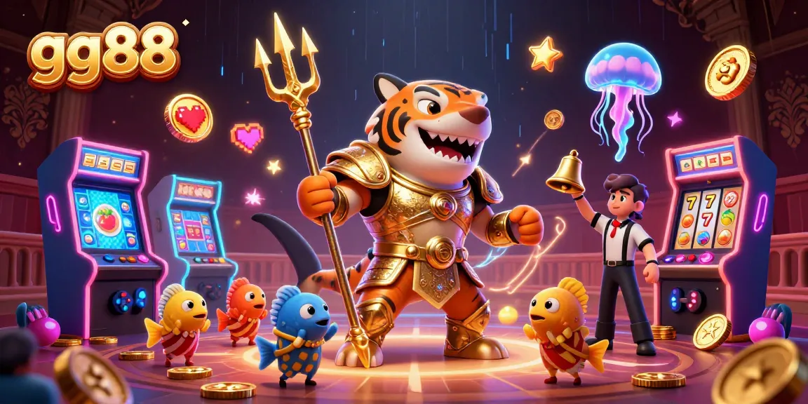 Experience the thrill of gg88 slots with a dynamic underwater casino scene featuring a shark gladiator.