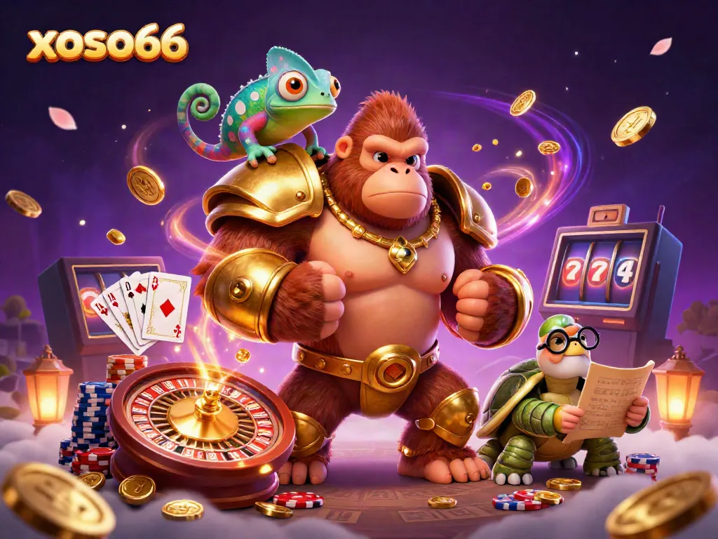 Explore winning opportunities with xoso66 in a vibrant 3D casino scene filled with dynamic game elements.