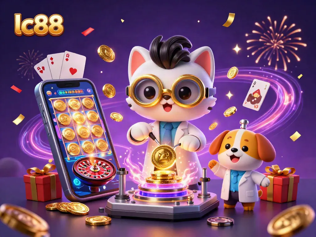 Engaging lc88 casino scene showcasing fun gaming elements with vibrant characters and golden winnings.