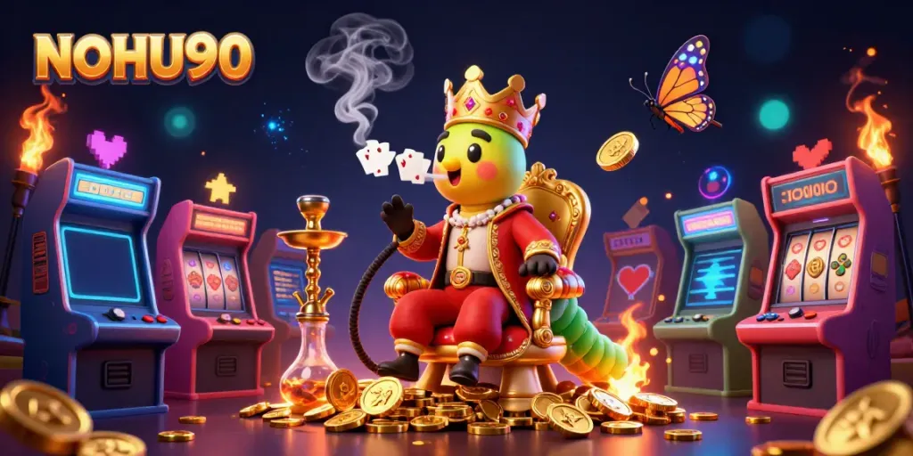 Experience thrilling gaming with NOHU90 in a vibrant casino environment featuring dynamic characters and elements.