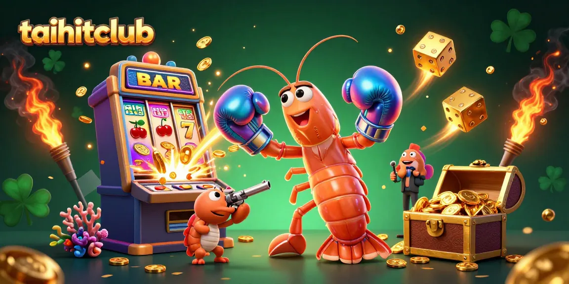 Join the excitement at taihitclub with a thrilling slot machine jackpot scene featuring colorful characters and casino elements.