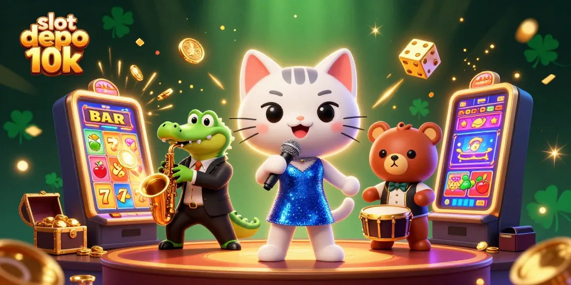 Permainan slot depo 10k dengan mesin slot besar dan karakter lucu yang menarik perhatian.