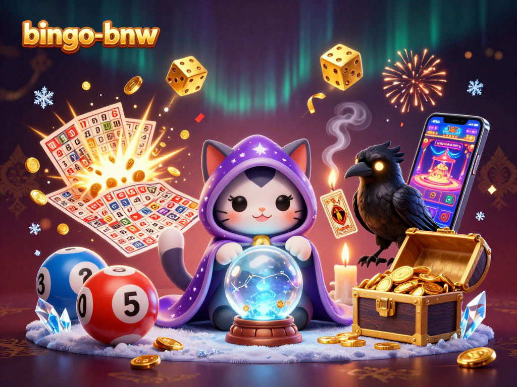 Bingo-bnw showcases thrilling gameplay with vibrant bingo elements and enchanting characters in a dynamic scene.