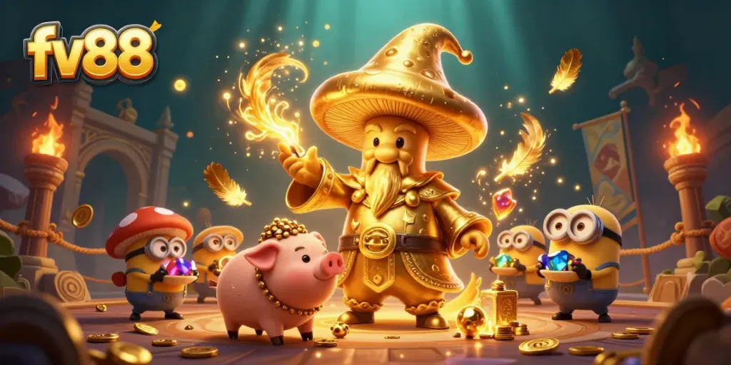 Experience exhilarating gaming at fv88 with a magical golden wizard and treasure-seeking minions.