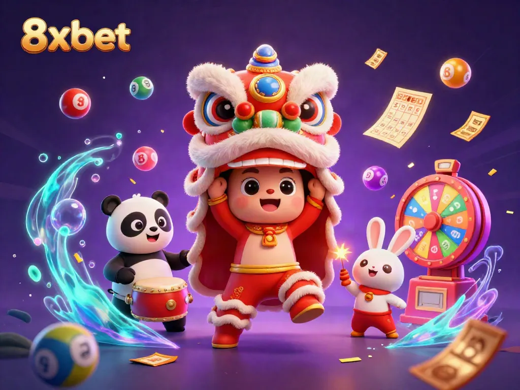 Experience vibrant excitement at 8xbet through a lively scene of lottery and gaming elements.
