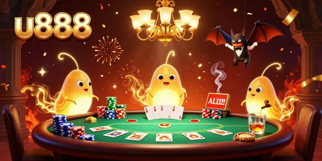 Experience u888 with a captivating casino scene illuminated by glowworms in a cave.