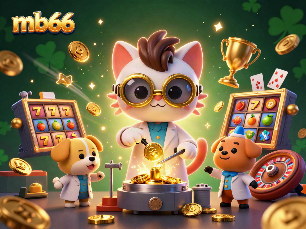 Bet on mb66 for thrilling casino action with slot machines, wacky characters, and golden trophies.