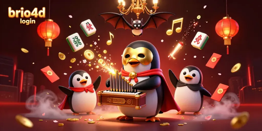 Experience thrilling moments with brio4d login as the charming penguin plays for golden jackpots in a lively casino.