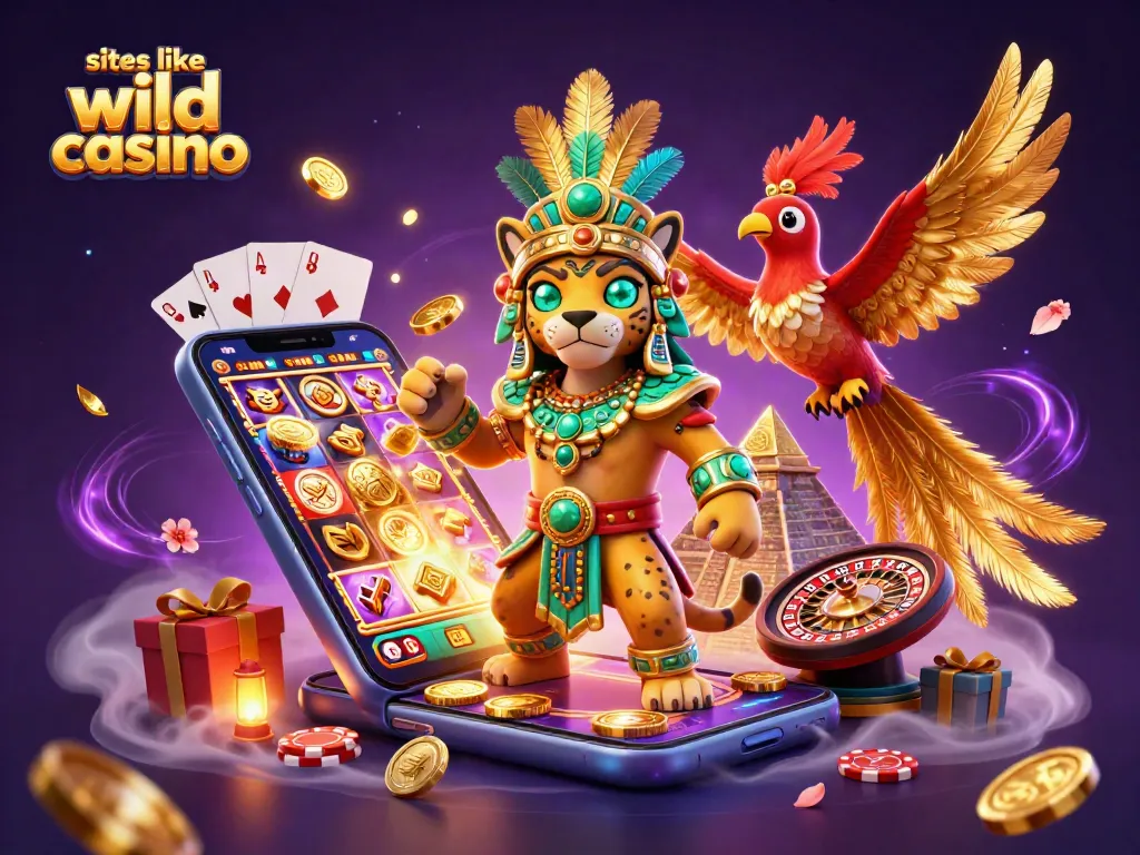 Spin colorful slots at sites like wild casino with a vibrant casino scene featuring mystical elements.
