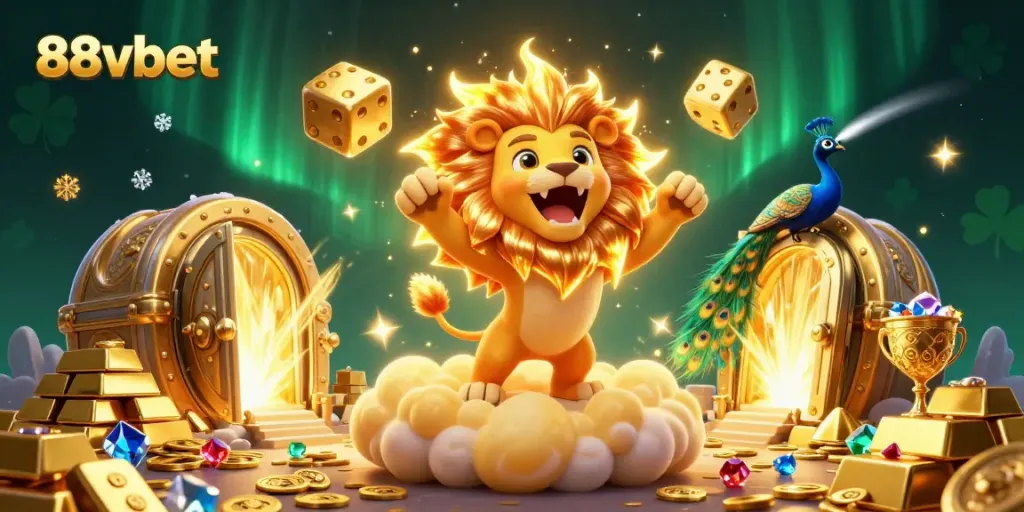 Play exciting games and win big at 88vbet, featuring vibrant casino-style illustration.