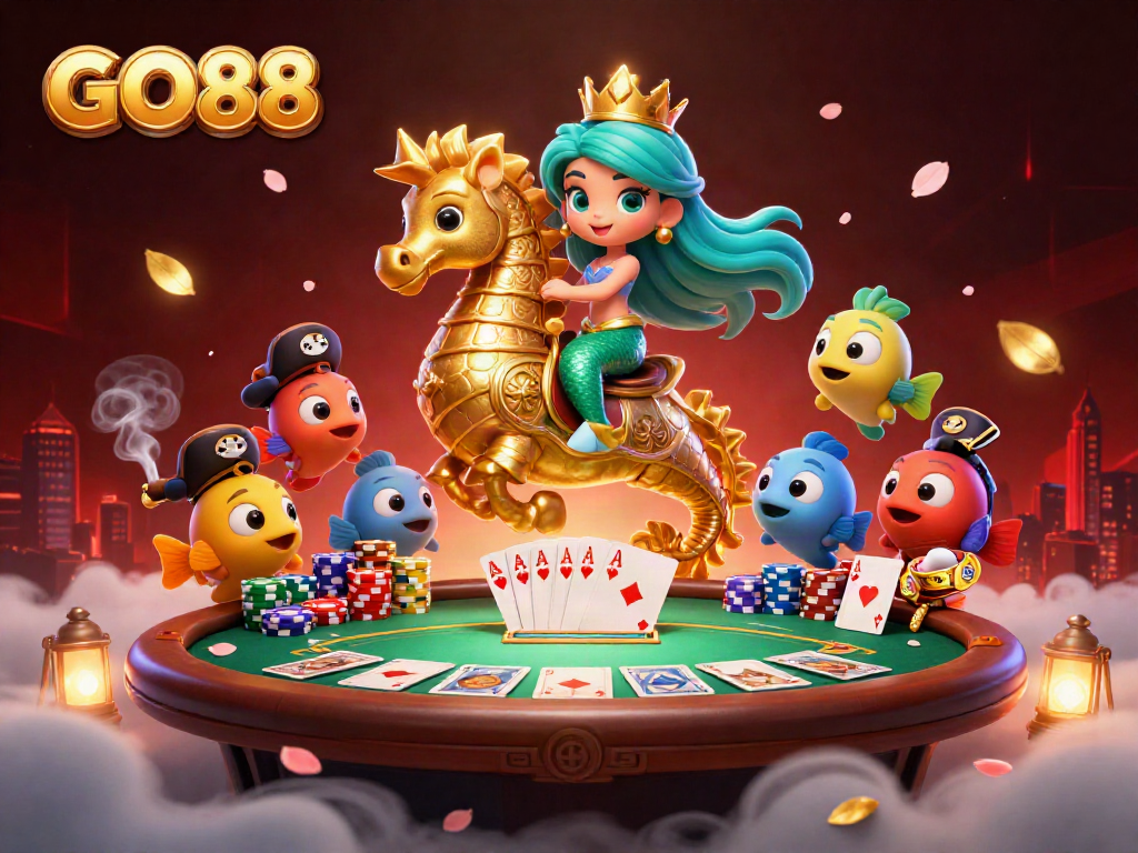 Engage in thrilling gameplay at GO88 with our vibrant casino scene featuring poker action.