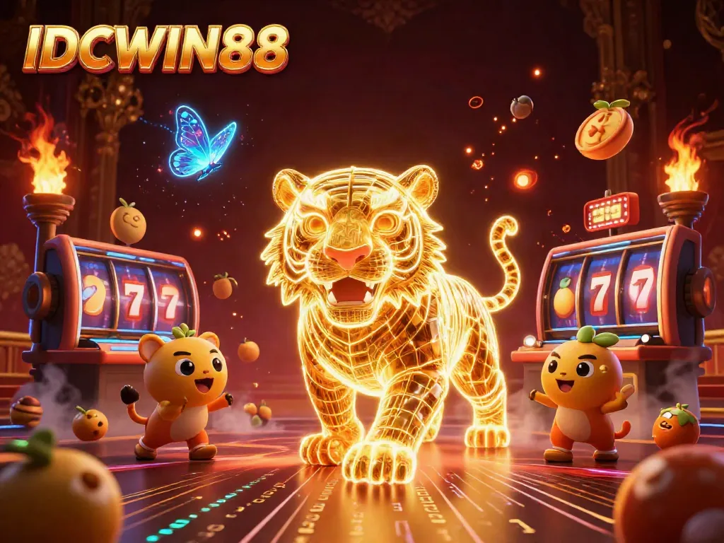 Experience thrilling gameplay with IDCWIN88's vibrant casino illustration showcasing slots, luck, and winning potential.