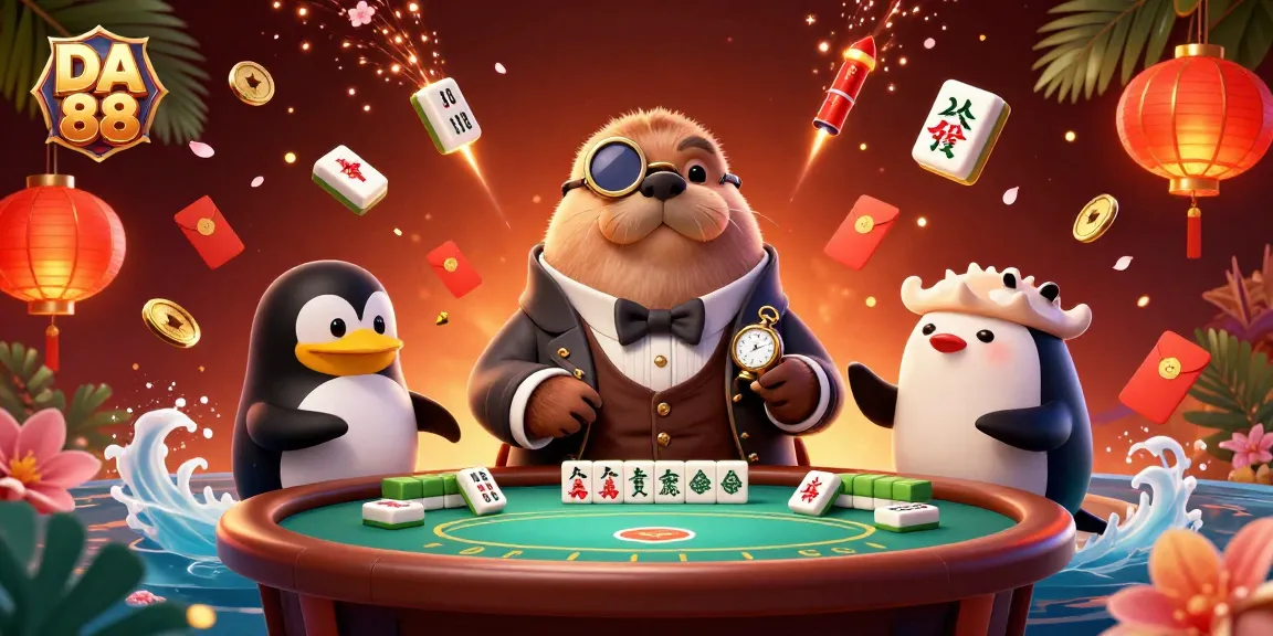 DA 88 gaming scene with a walrus playing underwater poker, featuring vibrant casino elements