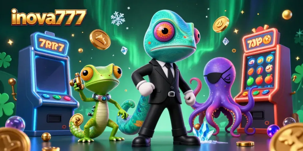 Experience vibrant slots action with inova777 featuring a dynamic scene of animated characters in a colorful casino setting.