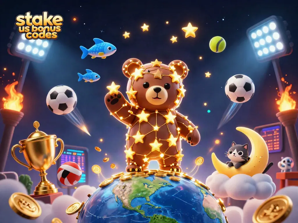 Claim stake us bonus codes and explore vibrant casino rewards with this dynamic illustration.