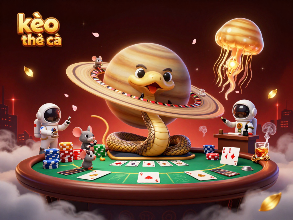 Engage with kèo nhà cái in a captivating 3D scene of cosmic gambling adventure.