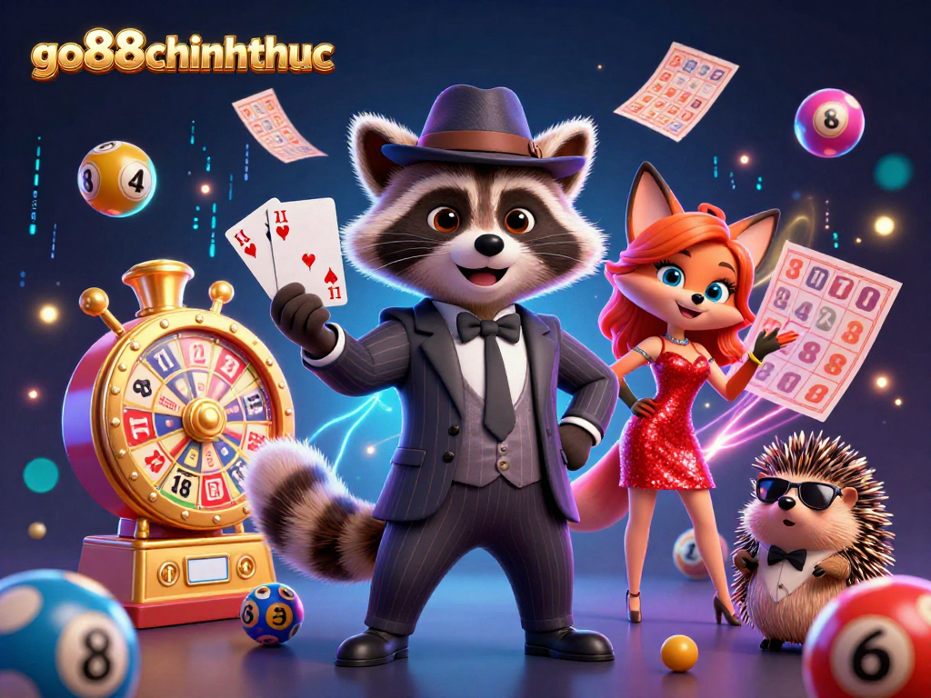 Engage with go88chinhthuc's vibrant lottery scene featuring a raccoon, fox, and hedgehog.