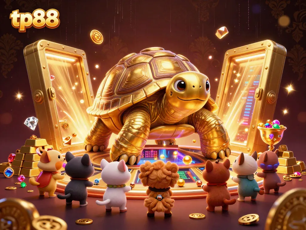 tp88 players enjoying a vibrant casino scene with gold treasure, dynamic games, and excitement
