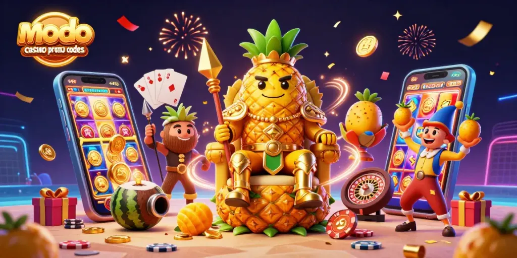Win big with modo casino promo codes featuring a vibrant 3D casino scene full of excitement