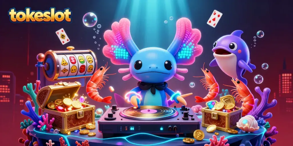 Tokeslot animated scene showcasing vibrant characters and casino elements, engaging gamblers.