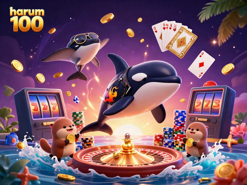 Mengalami keseruan bermain game di HARUM 100 dengan karakter kartun dan elemen kasino yang menarik.