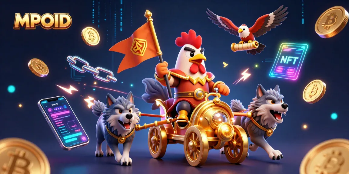 Engage with MPOID in an energized 3D casino adventure featuring a rooster warlord and crypto elements.