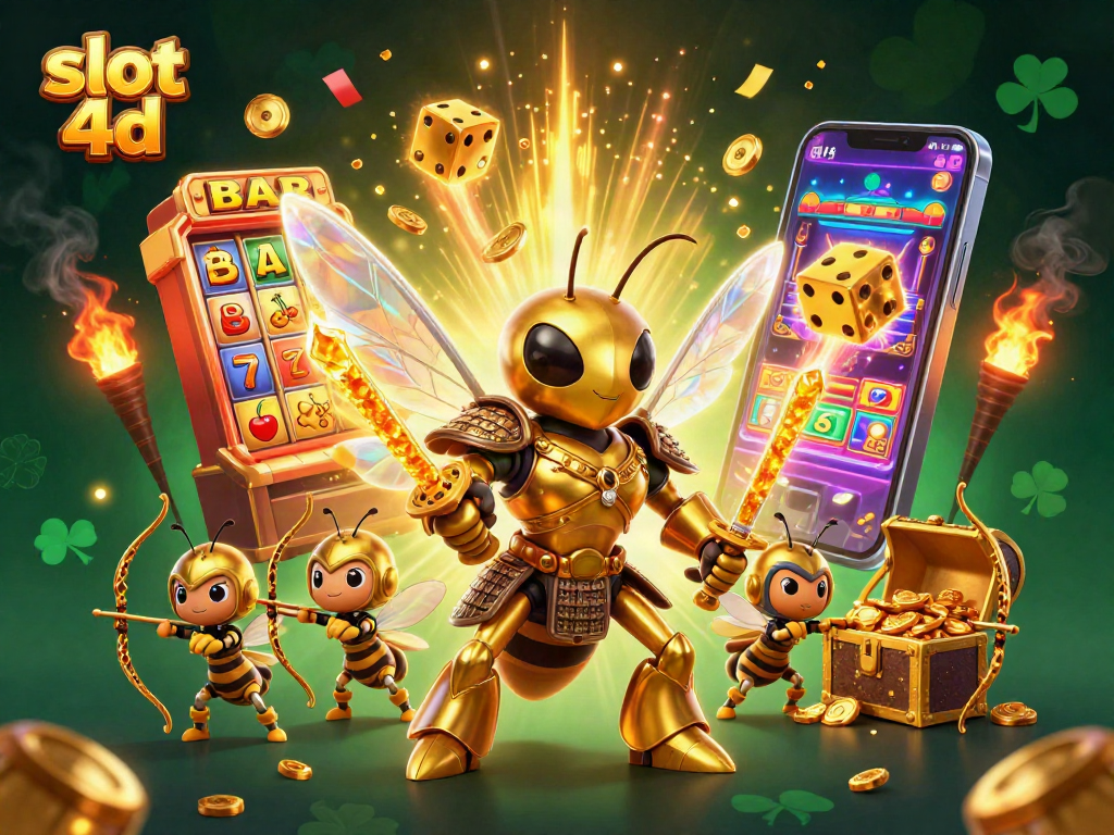 Menangkan jackpot slot 4d dengan ilustrasi menarik tentang mesin slot yang penuh warna dan karakter menarik.