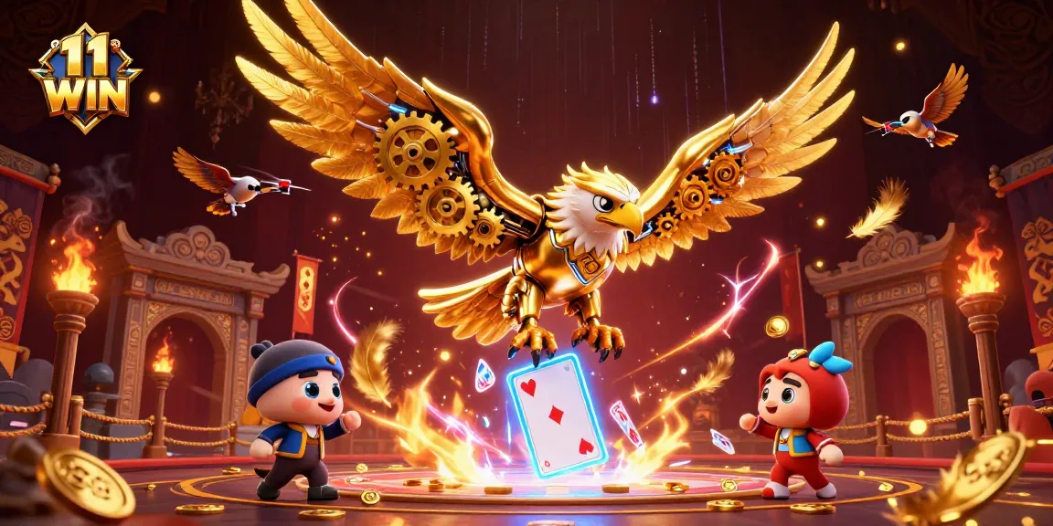 Experience thrilling moments at 11 WIN with a golden eagle diving through holographic cards.