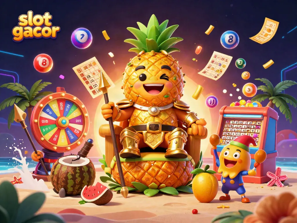 Experience the exciting slot gacor scene with the golden pineapple king and lively casino elements.