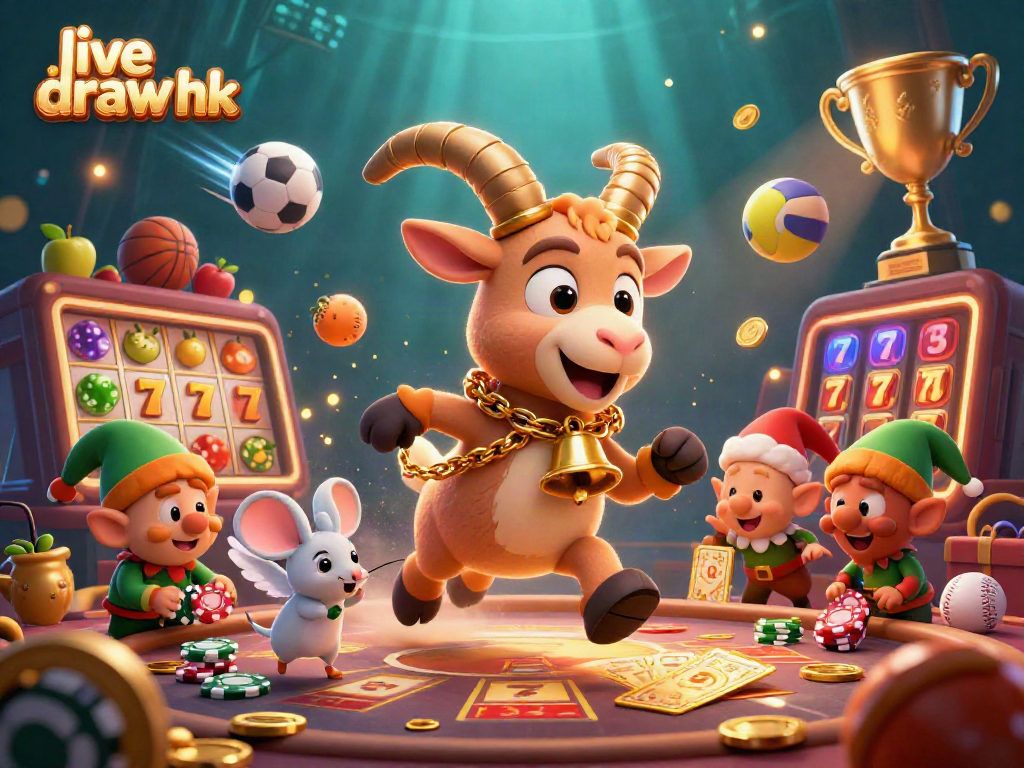 Engage with live draw hk at a dynamic illustration filled with festive casino excitement and playful chaos.